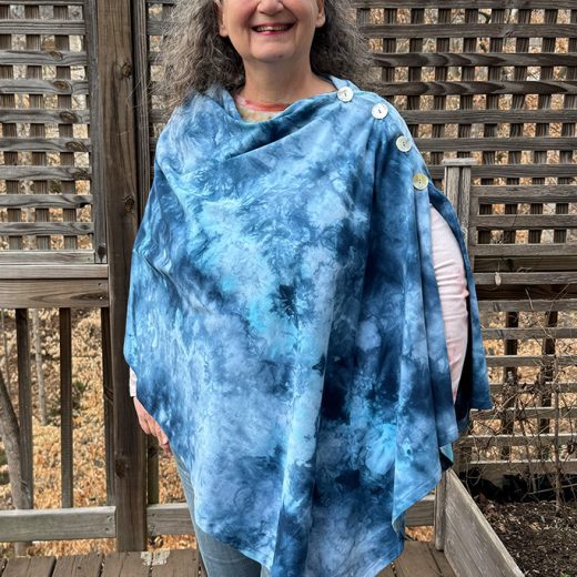 Women's blue handmade and hand dyed poncho cape