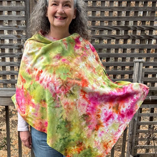Women's handmade and ice dyed poncho shawl with buttons