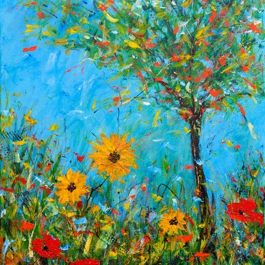 Original acrylic painting of a colorful impressionist garden on canvas 16"x20"
