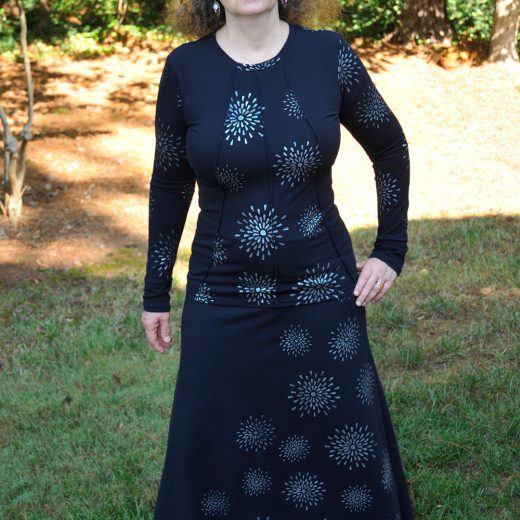 Women's navy blue maxi skirt hand printed with silver stars