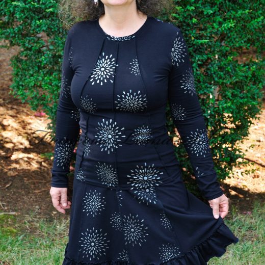 Women's navy blue ruffled skirt hand printed with silver stars