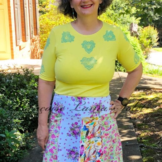 Women's comfortable patchwork ruffled skirt handmade with a mix of floral cotton jerseys