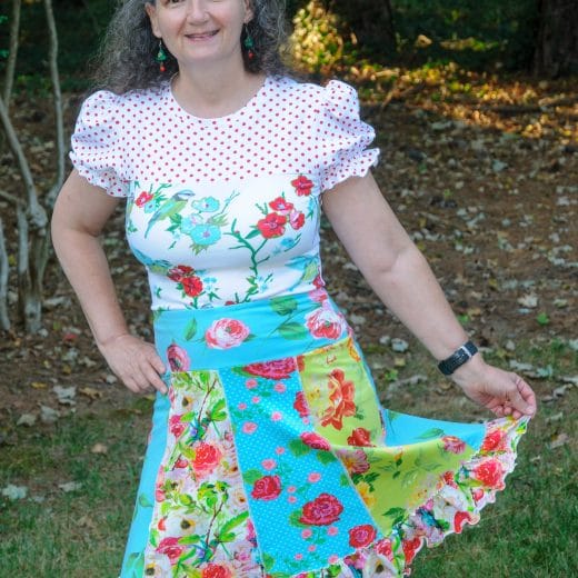Colorful ruffle knee skirt handmade with floral cotton jerseys