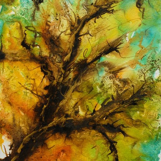 Original acrylic abstract painting of a tree on watercolor paper