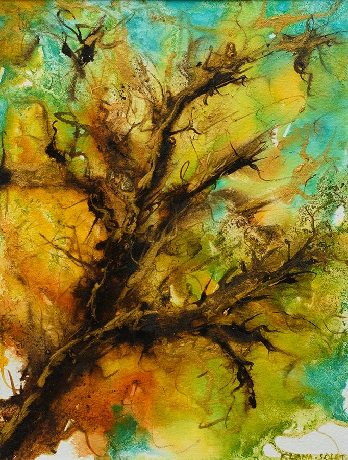 Original acrylic abstract painting of a tree on watercolor paper