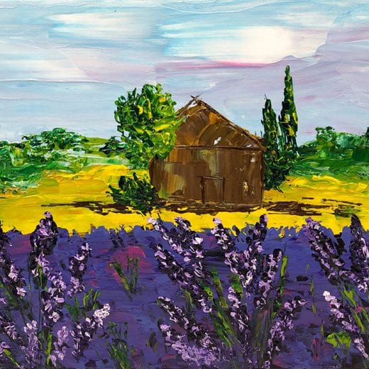 Original impressionist landscape painting featuring lavender fields