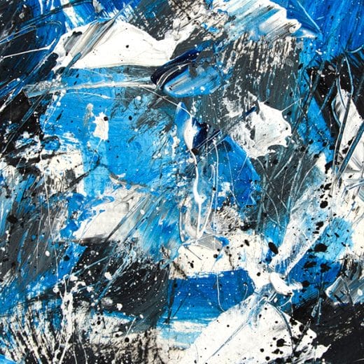 Blue, white and black original abstract painting on paper size 5" x7 "