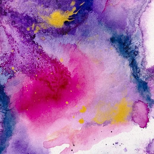 Original abstract pink, purple and gold acrylic painting on watercolor paper size 5" x 7"