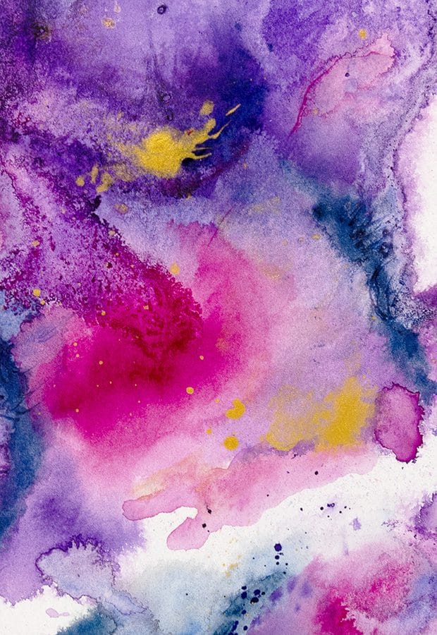 Original abstract pink, purple and gold acrylic painting on watercolor paper size 5" x 7"