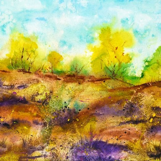 Impressionist landscape painting hand painted with acrylic on watercolor paper size 8" x 10"