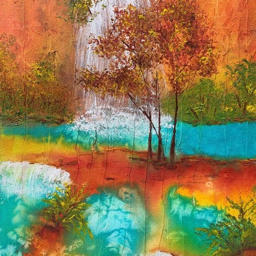 Original landscape painting of a waterfall
