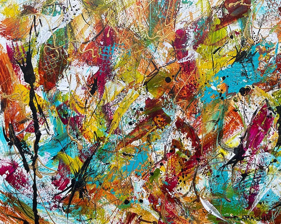 Original abstract painting on wood panel size 8" x 10"