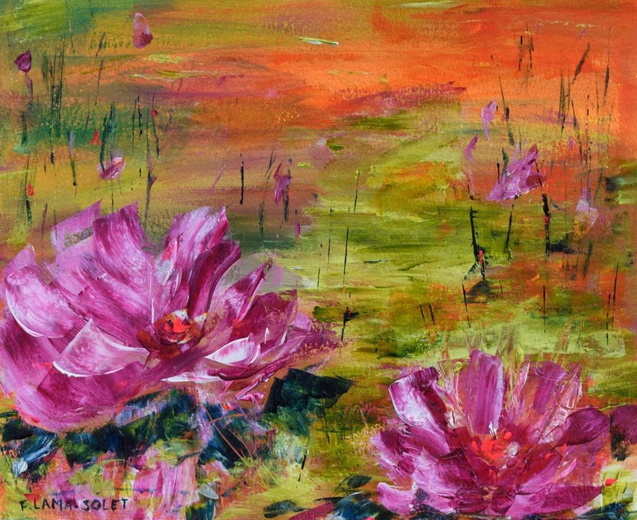 Impressionist Sunset Painting: Water Lilies in Acrylics