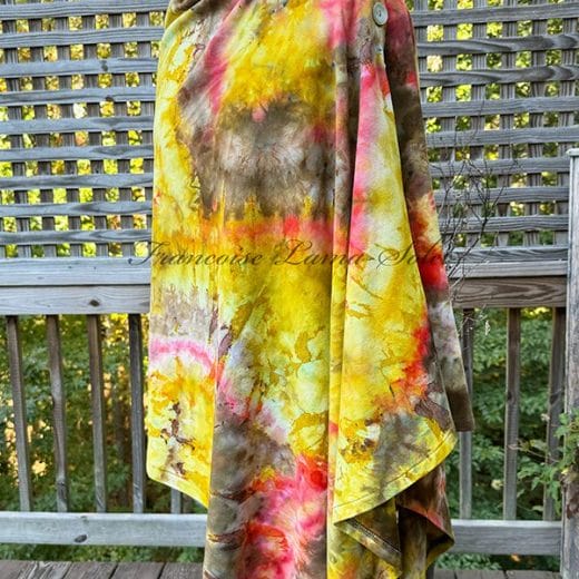 Women poncho cape handmade and hand dyed in different shades of yellow, brown and orange.