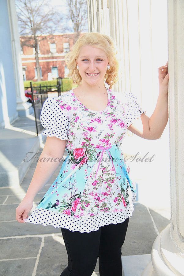 Romantic boho tunic handmade with floral and bird print cotton jerseys.