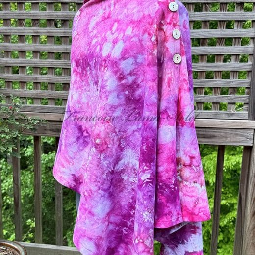 Women's handmade and hand dyed poncho button wrap in different shades of pink