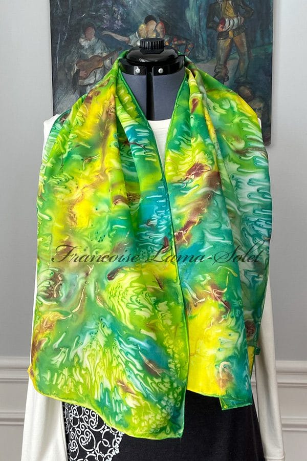 Women's hand painted art silk scarf.