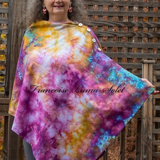 Women's colorful handmade and hand ice dyed poncho shawl