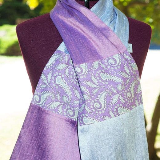 Women's patchwork purple silk scarf