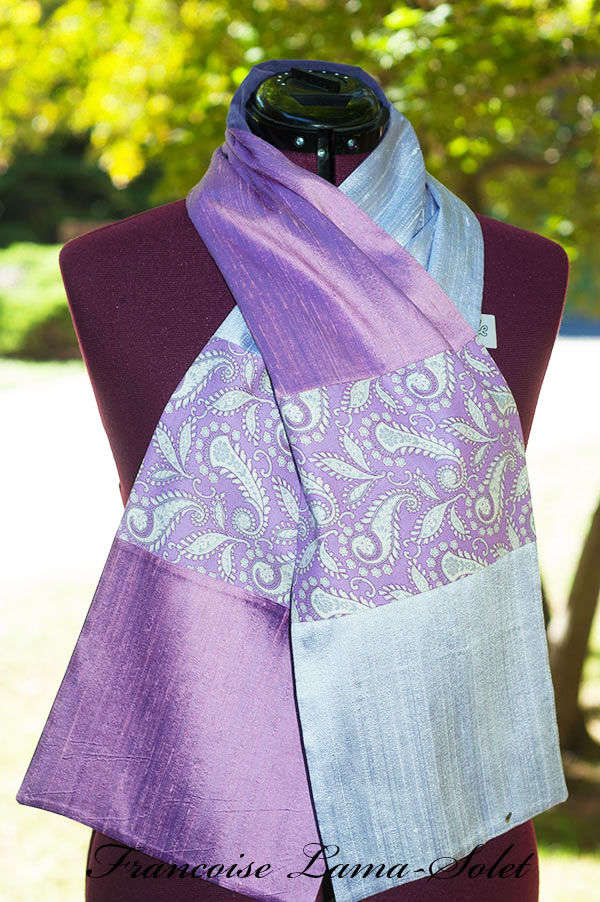 Women's patchwork purple silk scarf