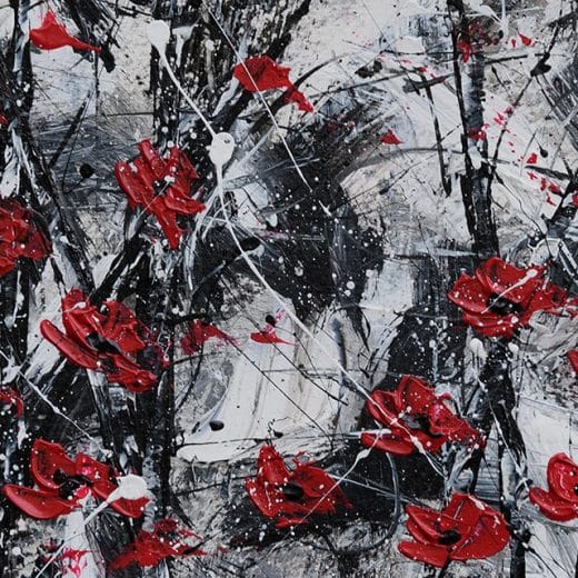 Original black, white and red abstract painting on watercolor paper size 5" x7 "