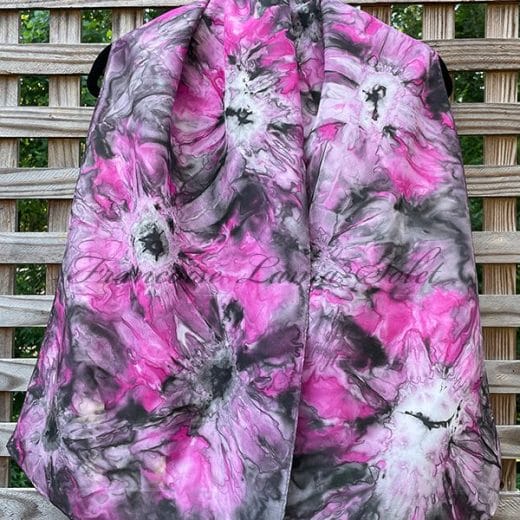 Women's pink and black hand painted abstract floral silk scarf