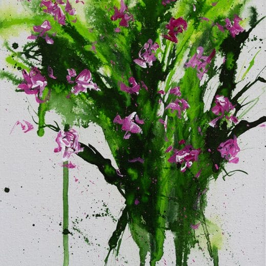 Original abstract acrylic painting of orchids on panel size 9" x 12"