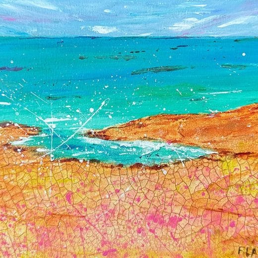 Original mixed media seascape painting on wood panel 5" x 7"