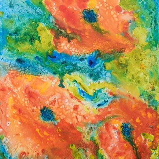 Vibrant abstract floral acrylic painting of California poppies