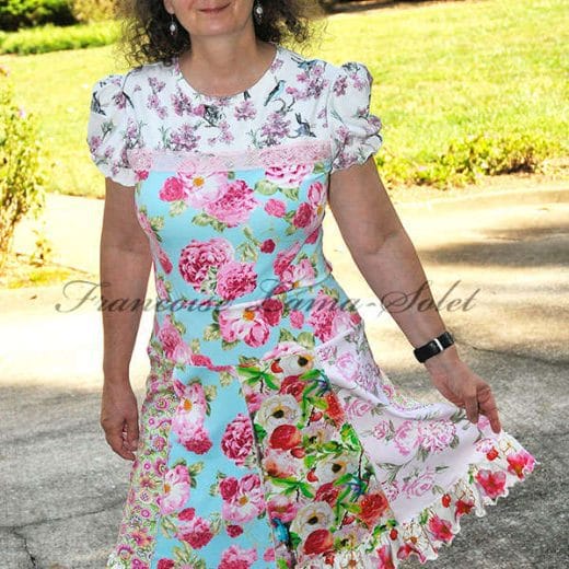 comfortable and flattering ruffle knee skirt handmade with a mix of floral cotton jerseys