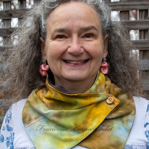 Unique handmade and ice dyed button neck scarf.