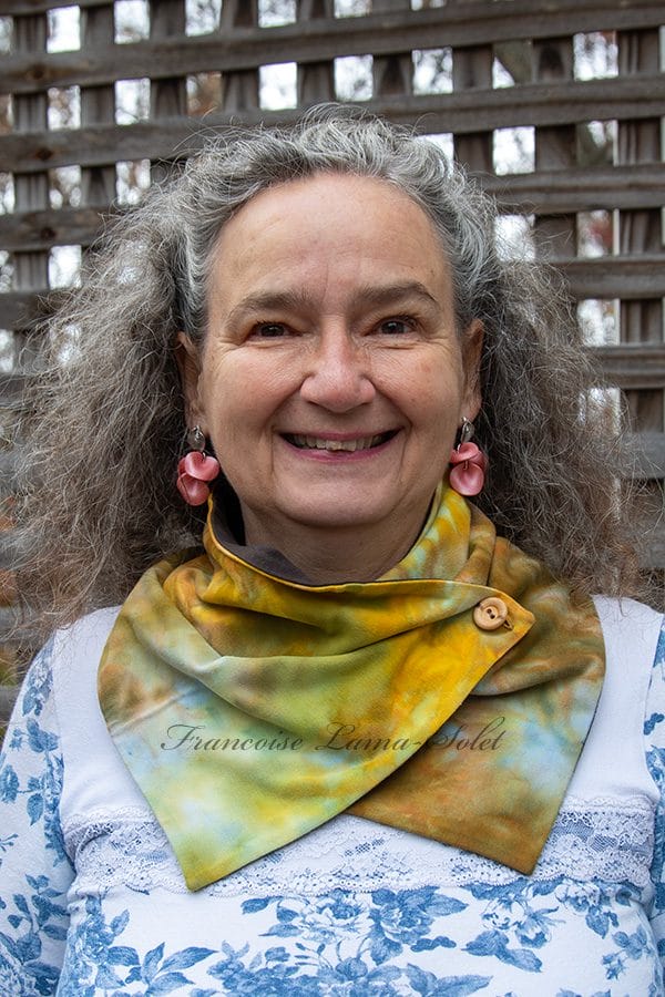 Unique handmade and ice dyed button neck scarf.