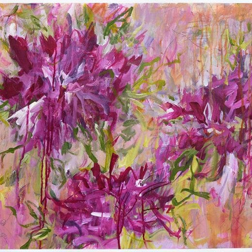 Dynamic and colorful abstract floral painting on paper size 18" x 24"