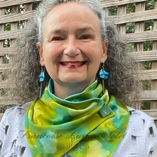 Stunning green neck scarf handmade and hand painted with ivy leaves.