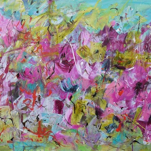 Dynamic and vibrant expressive abstract floral painting on watercolor paper size 18" x 24"