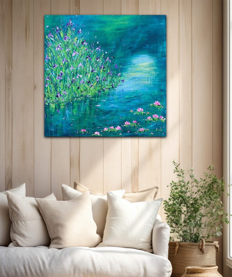 Irises by the Lily Pond - 30" x 30" - Image 3