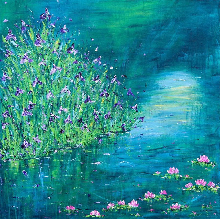 Irises by the Lily Pond - 30" x 30"