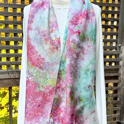 Gorgeous women silk scarf hand dyed in different shades of pink, green, lavender and more ... an impressionist garden