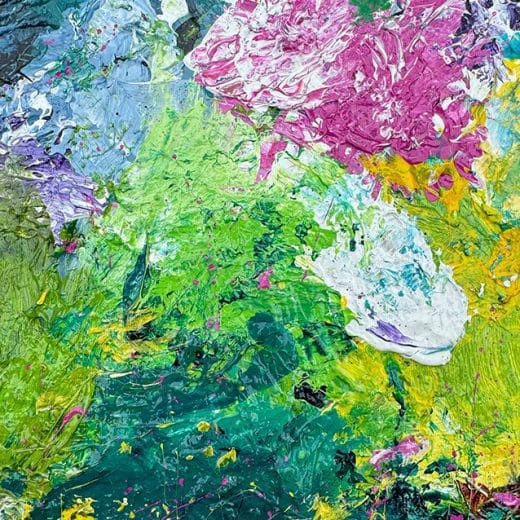Vibrant original textured abstract painting on wood panel size 5" x 7"
