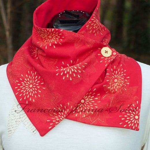 Stylish and festive handmade and hand printed red and gold neck scarf