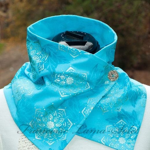 Unique turquoise scarf handmade and hand printed with a mandala artwork