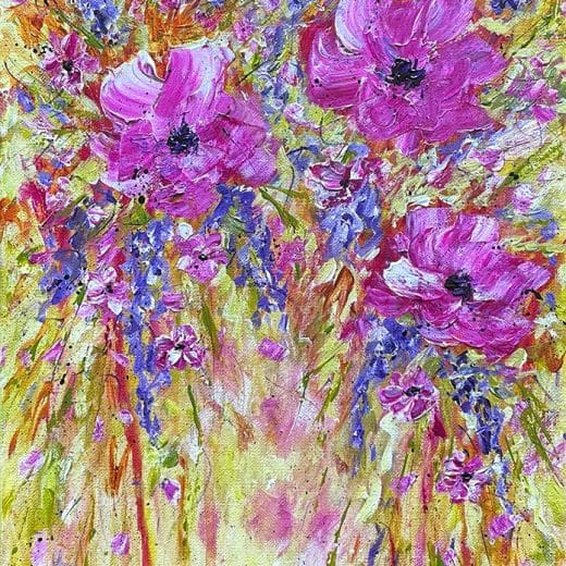 Vibrant impressionist painting of flowers on canvas 11" x 14"