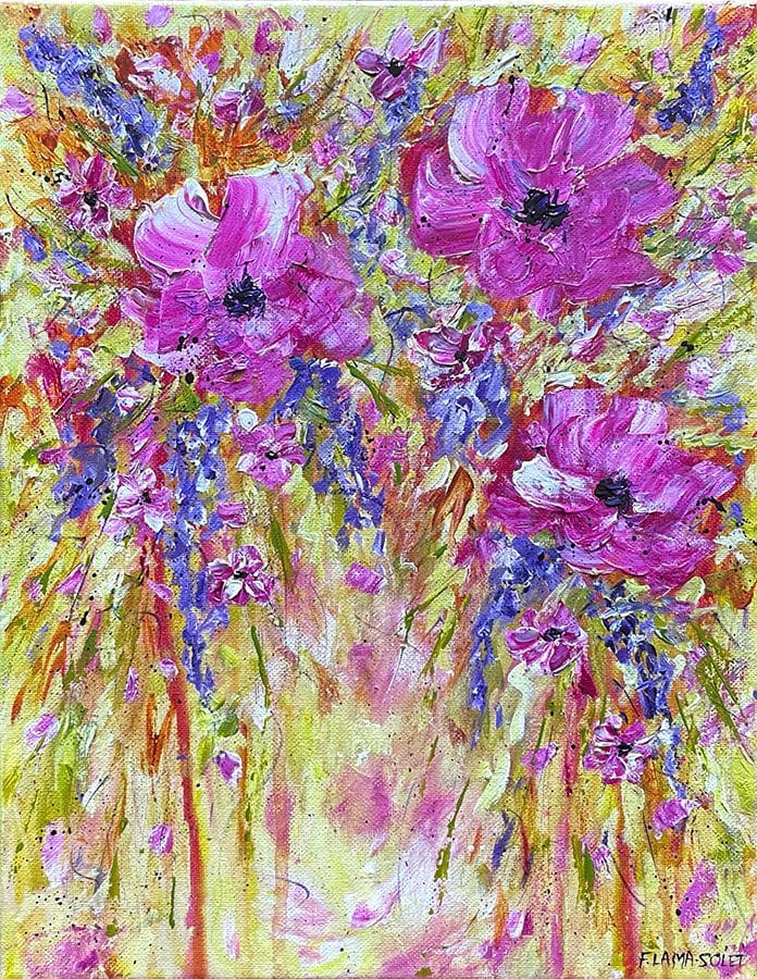 Vibrant impressionist painting of flowers on canvas 11" x 14"