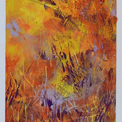 Original abstract landscape oil and cold wax painting with autumnal vibes