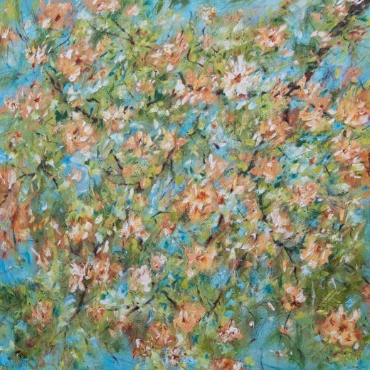 Impressionist floral painting of spring blossoms