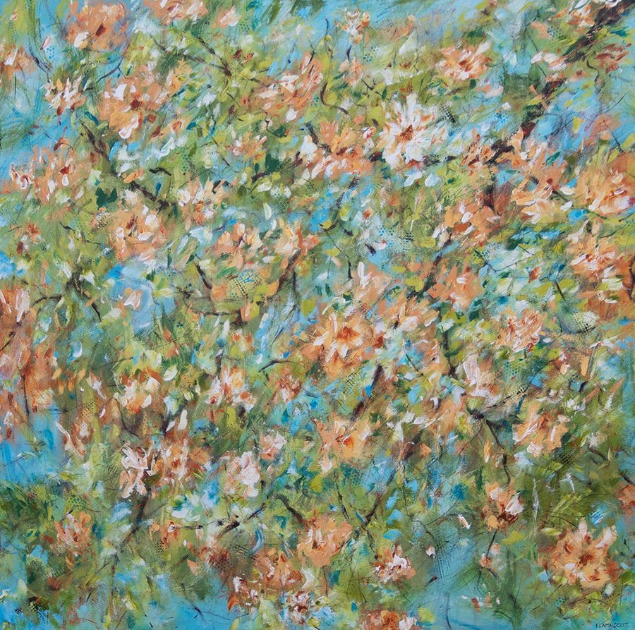 Impressionist floral painting of spring blossoms