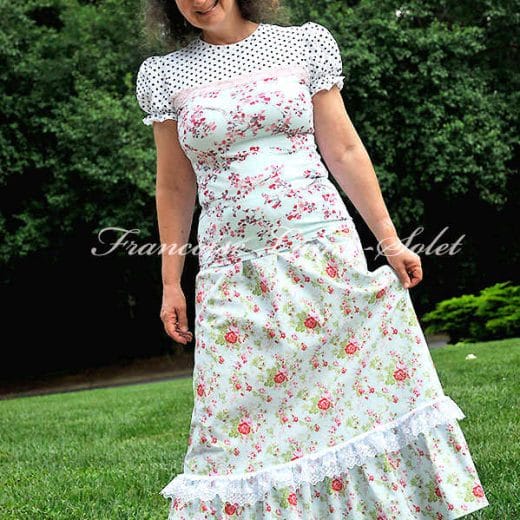 Romantic blue maxi skirt handmade with a floral cotton print
