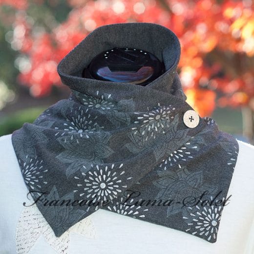Handmade and hand printed charcoal grey neck scarf
