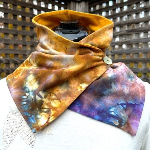 Colorful women's handmade and ice dyed button neck scarf