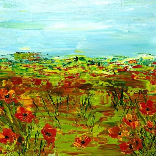 Original impressionist landscape of a California poppy field hand painted with palette knife